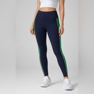 Tory Sport Performance Leggings High Rise Navy Green Orange Side Stripe Large